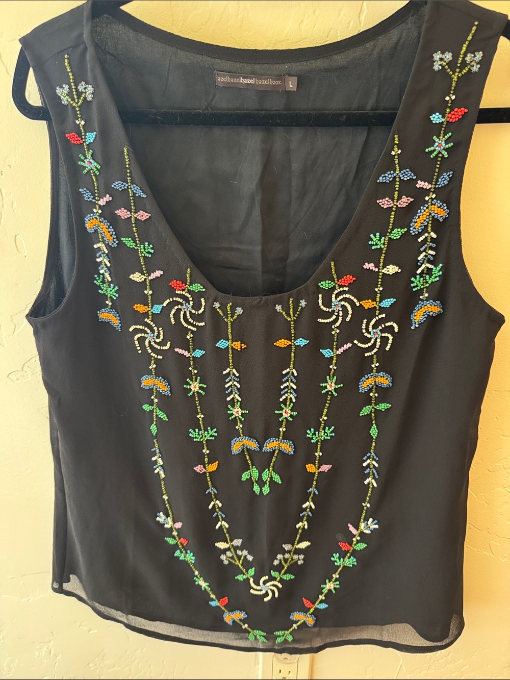 hazelhaze Black Beaded Floral Embroidered Camisole